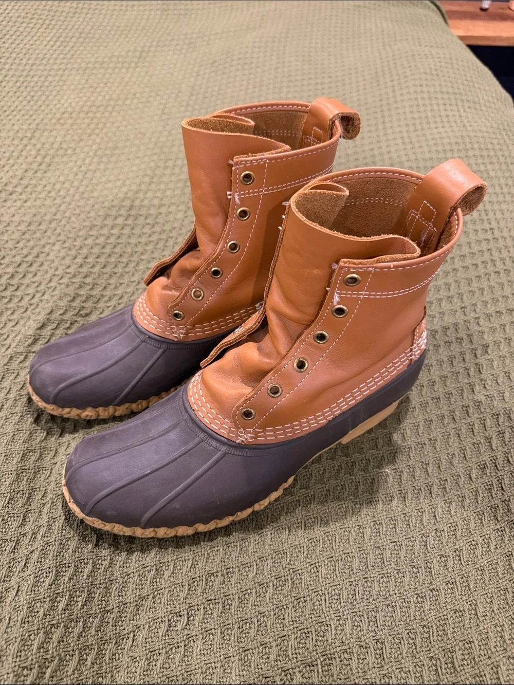LL Bean Brown Leather & Dark Brown Rubber Duck Boots